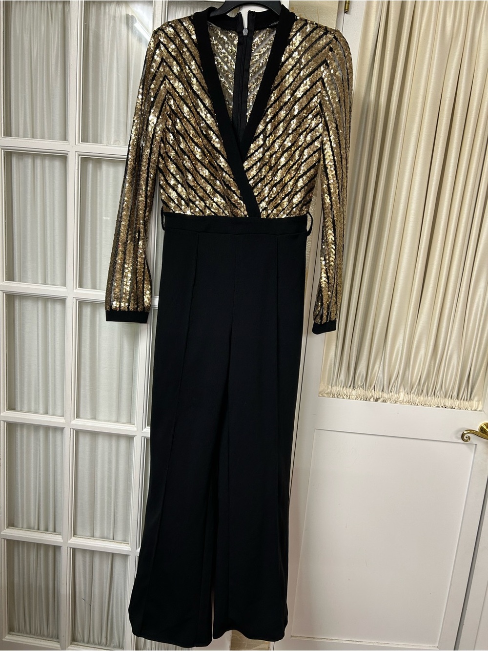 Fashion Nova Overlap Front Plunging V Sequin Jumpsuit - Picture 3 of 8